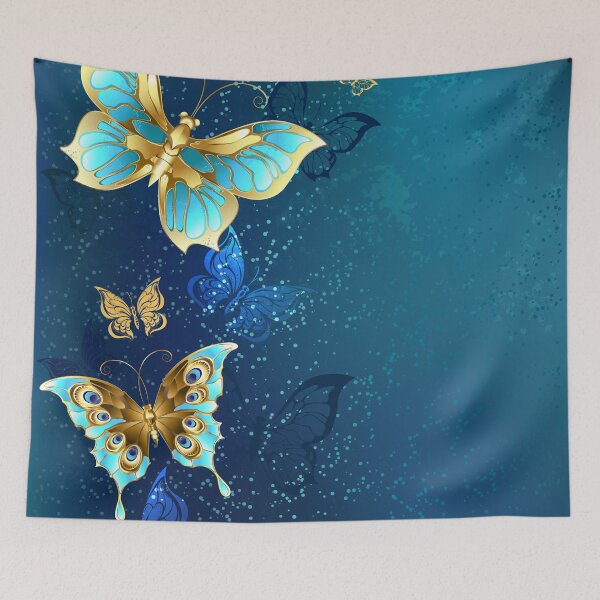Item preview, Golden Butterflies on Blue Background designed and sold by Blackmoon9.