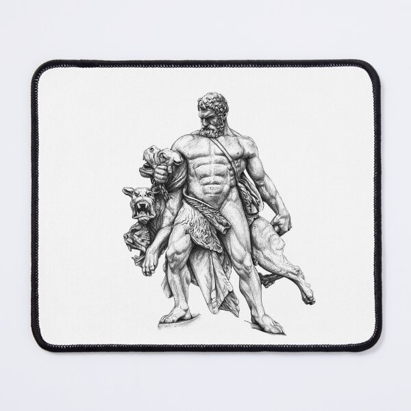 Item preview, Drawing of Hercules capturing Cerberus for white and light background designed and sold by IraPanyukova.