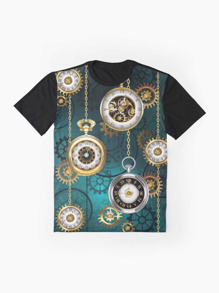 Steampunk Watch with Chains on Green Background Graphic T-Shirt for Sale  by Blackmoon9