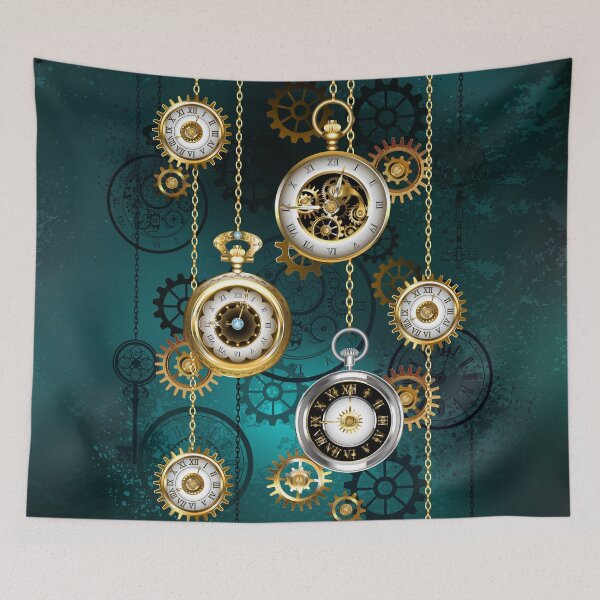 Item preview, Steampunk Watch with Chains on Green Background designed and sold by Blackmoon9.