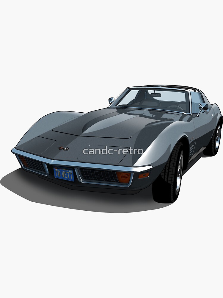 "1970 Corvette Stingray in Laguna Gray" Sticker for Sale by candcretro