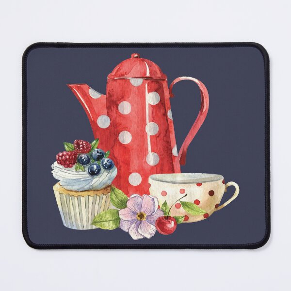 Item preview, Afternoon Tea - Polka Dot Jug, Cup, Berries Cupcake and Flowers designed and sold by Alicia Chee.