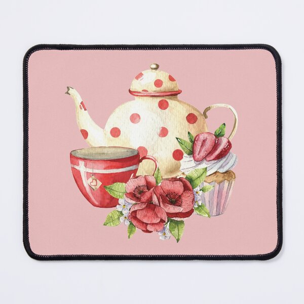 Item preview, Afternoon Tea - Polka Dot Teapot, Cup, Strawberry Cupcake and Flowers designed and sold by Alicia Chee.