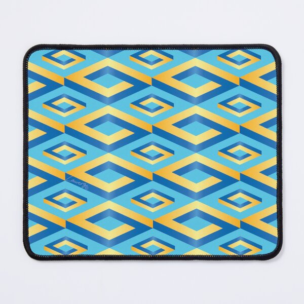 Item preview, PENROSE CUBE V1 Loop Pattern - GOLD and BLUE on TURQUOISE Background (v1 GOLDBLUE on TURQUOISE) © designed and sold by DesignsByLawerg.
