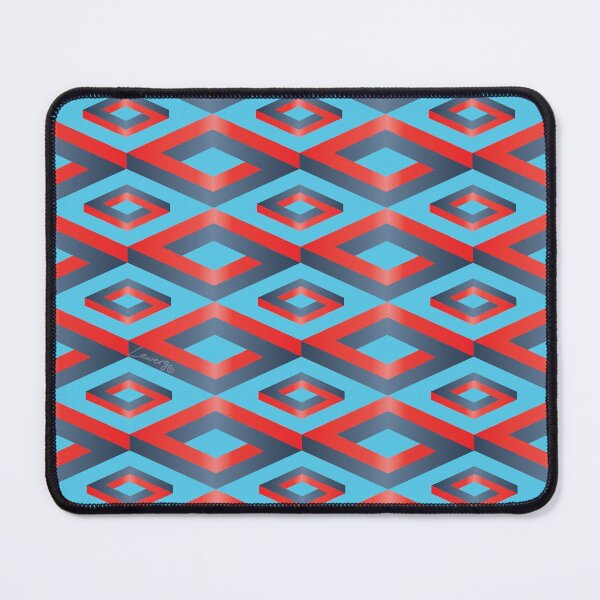 Item preview, PENROSE CUBE V1 Loop Pattern - RED and GRAY/BLUE on TURQUOISE Background (v1 REDGRAYBLUE on TURQUOISE) © designed and sold by DesignsByLawerg.