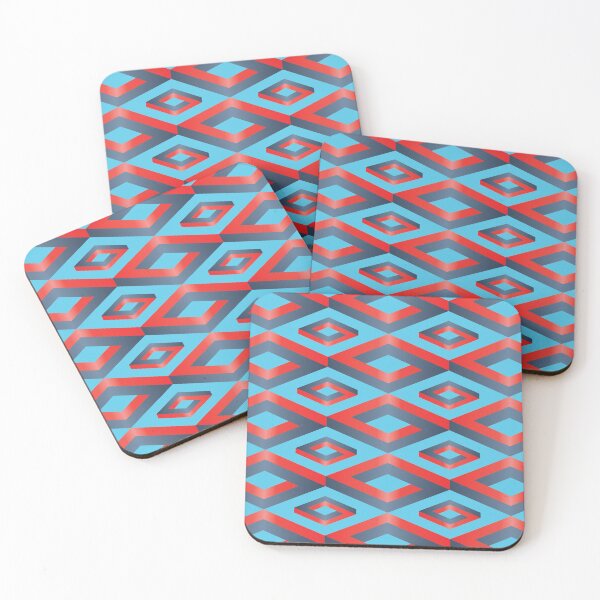 Item preview, PENROSE CUBE V1 Loop Pattern - RED and GRAY/BLUE on TURQUOISE Background (v1 REDGRAYBLUE on TURQUOISE) © designed and sold by DesignsByLawerg.