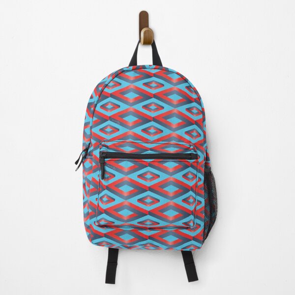 Item preview, PENROSE CUBE V1 Loop Pattern - RED and GRAY/BLUE on TURQUOISE Background (v1 REDGRAYBLUE on TURQUOISE) © designed and sold by DesignsByLawerg.