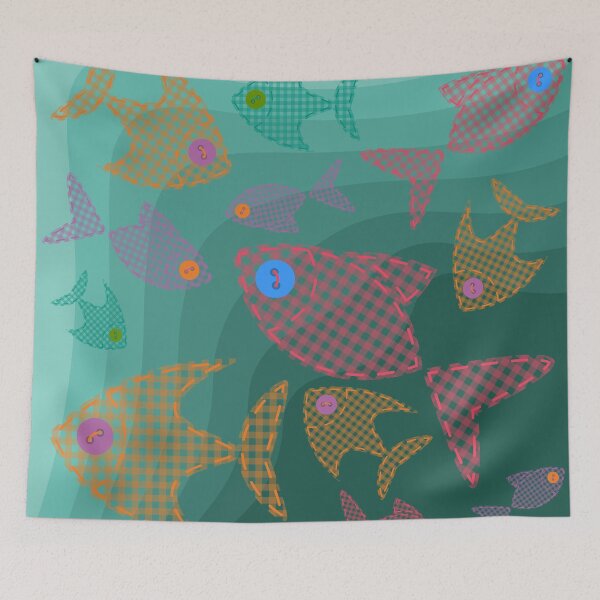 Item preview, Patchwork fishes with button eyes designed and sold by CutieBlue.