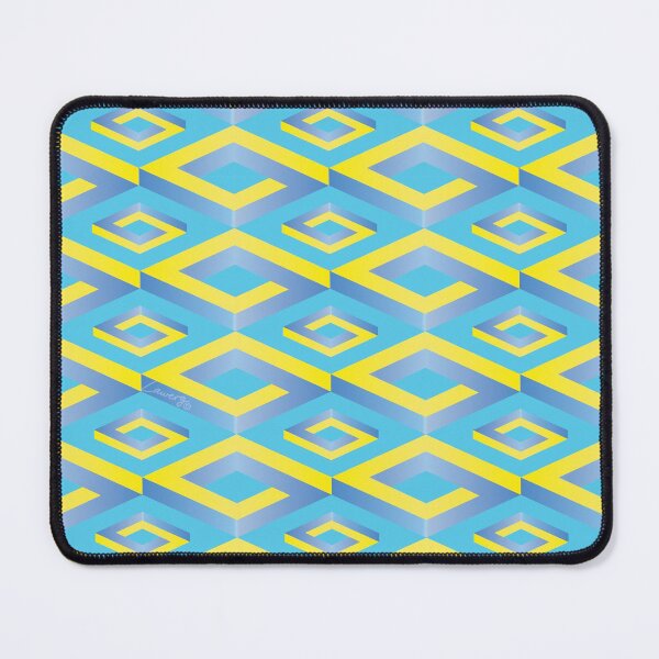 Item preview, PENROSE CUBE V1 Loop Pattern - YELLOW and BLUE on TURQUOISE Background (v1 YELLOWBLUE on TURQUOISE) © designed and sold by DesignsByLawerg.