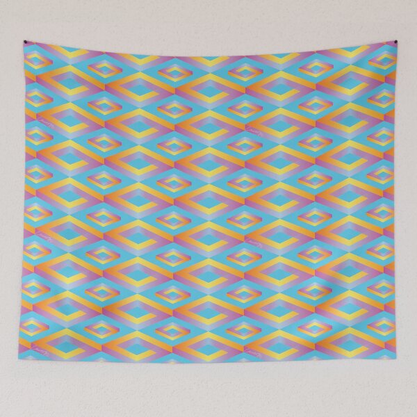 Item preview, PENROSE CUBE V1 Loop Pattern - MULTI-COLOURED #2 on TURQUOISE Background (v1 MC#2 on TURQUOISE) © designed and sold by DesignsByLawerg.