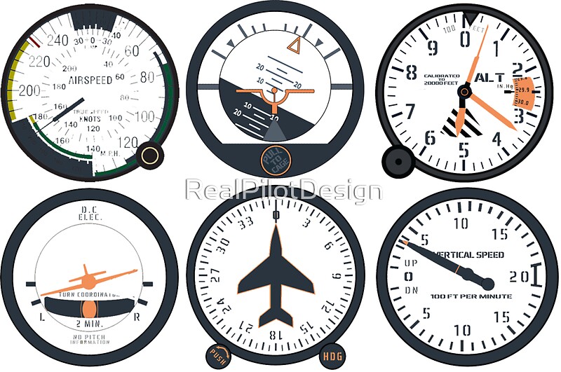 "Basic Six Flight Instruments" Stickers by RealPilotDesign Redbubble