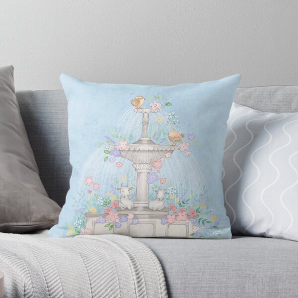 Pretty Flowers Water Fountain Throw Pillow
