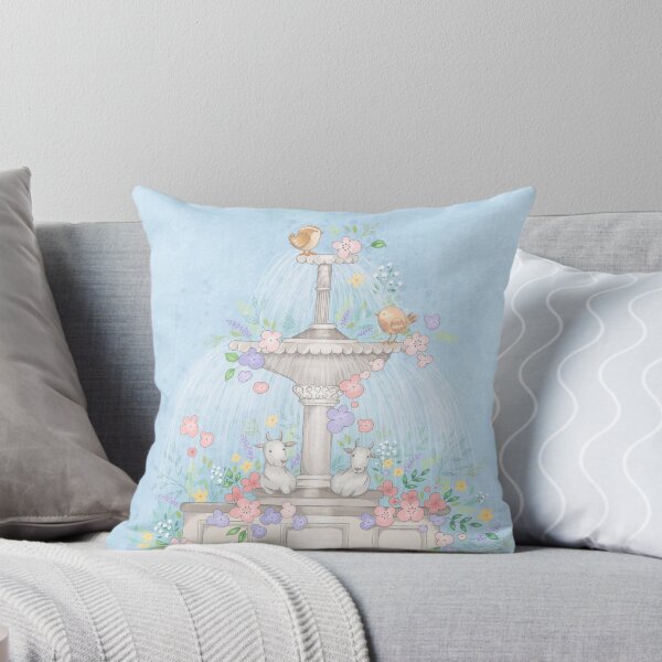Pretty Flowers Water Fountain Throw Pillow