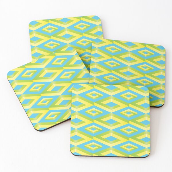 Item preview, PENROSE CUBE V1 Loop Pattern - YELLOW and GREEN on TURQUOISE Background (v1 YELLOWGREEN on TURQUOISE) © designed and sold by DesignsByLawerg.