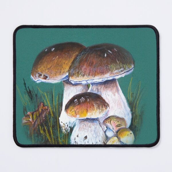 Item preview, Porcini mushrooms in the forest on a green background designed and sold by OksArt22.