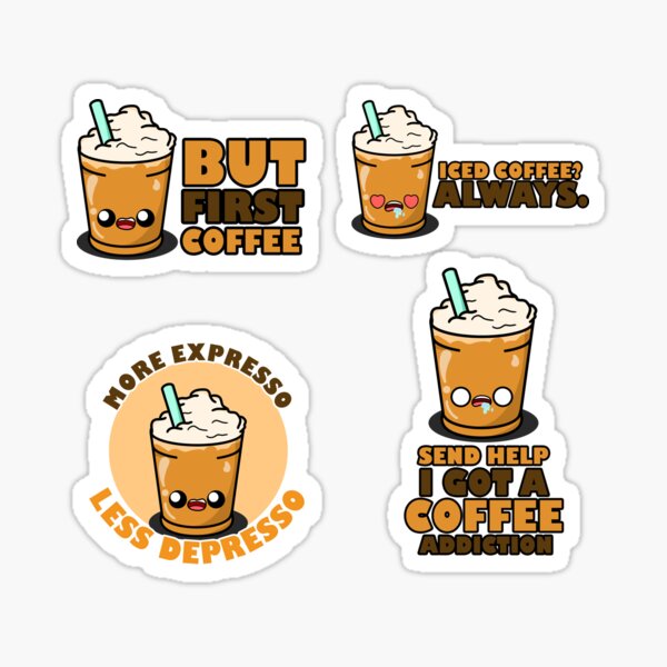 Cute Cartoon Iced Coffee, Kawaii, Sticker Pack - Coffee - Posters and  Art Prints