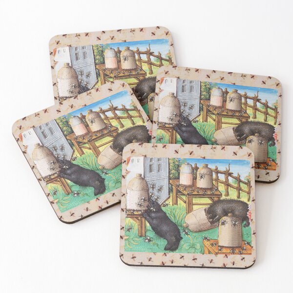 Item preview, HONEY THIEF BEARS AND BEES FLYING ON BEE HIVES Medieval Miniature designed and sold by BulganLumini.