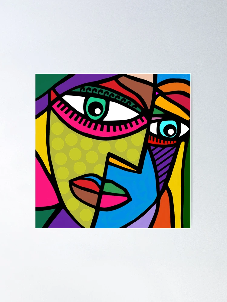Funky Abstract Art Face with Dots and Stripes