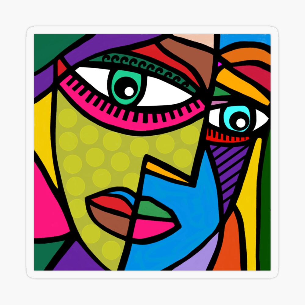 Funky Abstract Art Face with Dots and Stripes