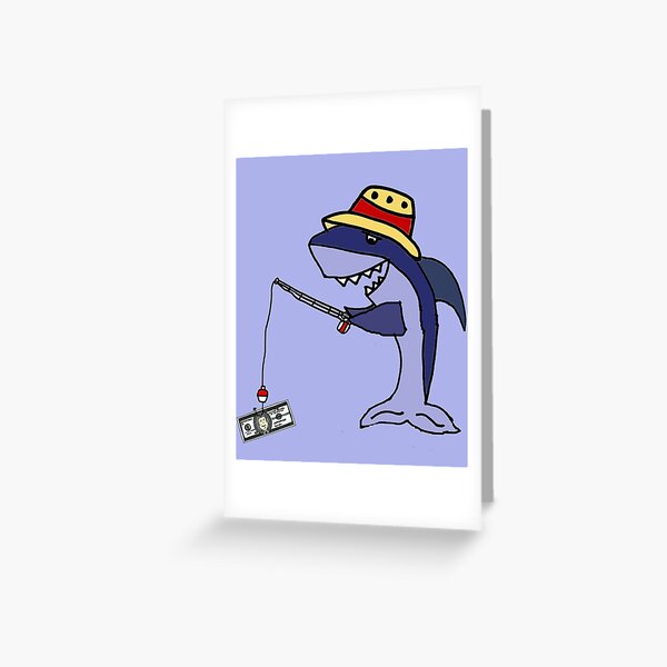 Funny Shark Fishing with Money Postcard | Zazzle