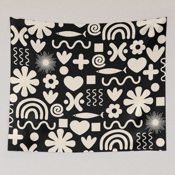 Item preview, Natural Miscellany Pattern in Almond Cream and Black designed and sold by kierkegaard.