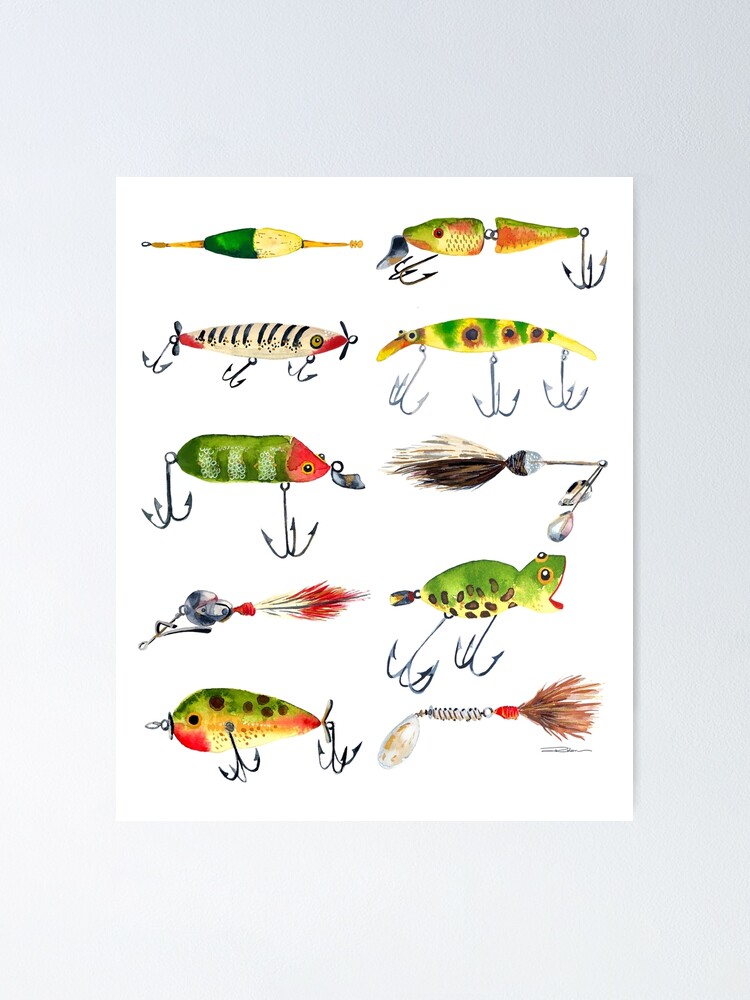 Vintage Fishing Lures Poster for Sale by LIMEZINNIASDES
