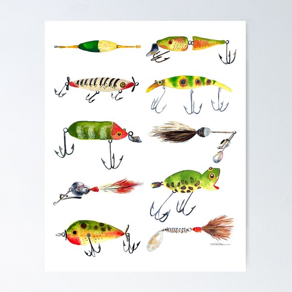 Fly Fishing lure watercolor painting Poster