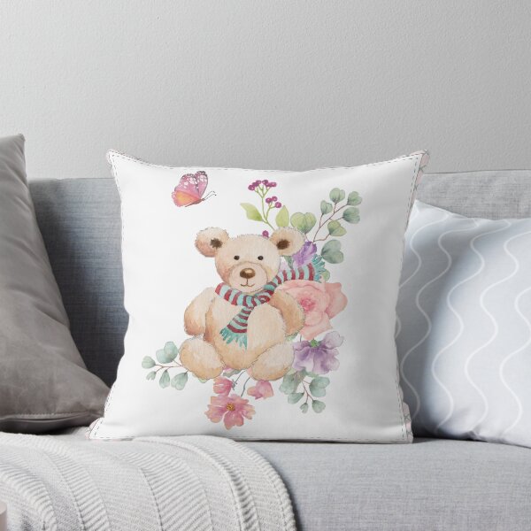 Item preview, Cuddly teddy in flowers pillow design designed and sold by Lolly's Lane Shoppe.