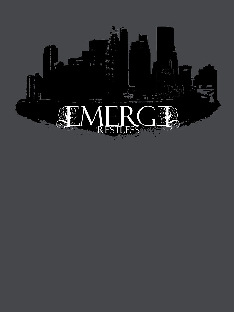 Thumbnail 3 of 3, Fitted V-Neck T-Shirt, Emerge Restless - City Skyline designed and sold by sonicdecoyrecs.