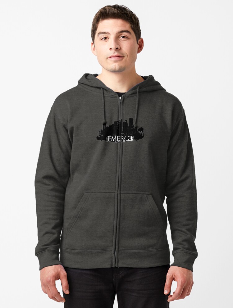 Thumbnail 1 of 5, Zipped Hoodie, Emerge Restless - City Skyline designed and sold by sonicdecoyrecs.