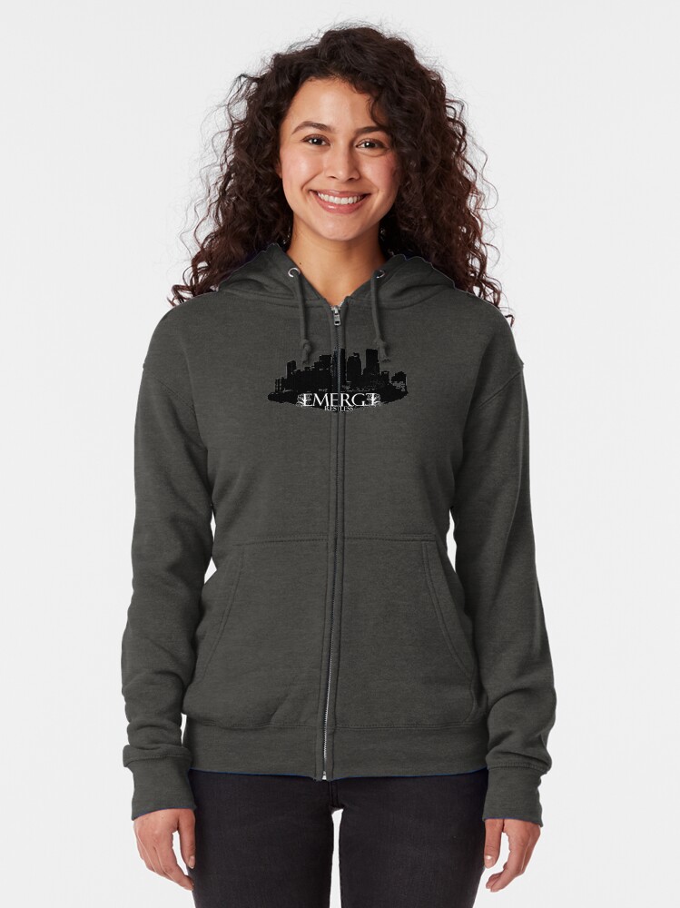 Thumbnail 2 of 5, Zipped Hoodie, Emerge Restless - City Skyline designed and sold by sonicdecoyrecs.
