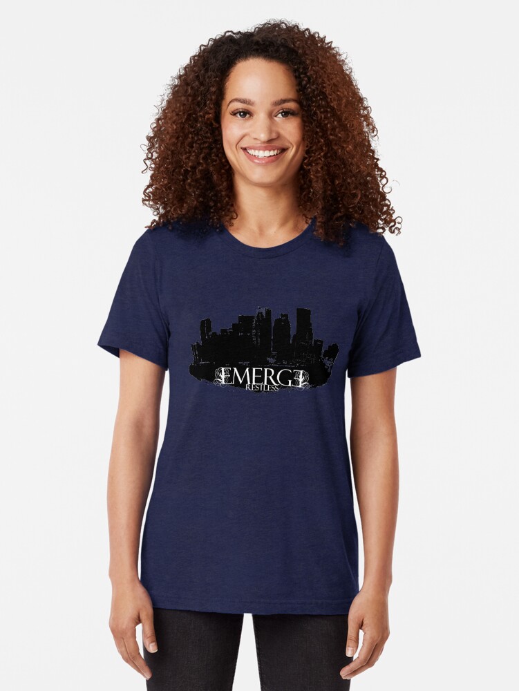 Thumbnail 2 of 7, Tri-blend T-Shirt, Emerge Restless - City Skyline designed and sold by sonicdecoyrecs.