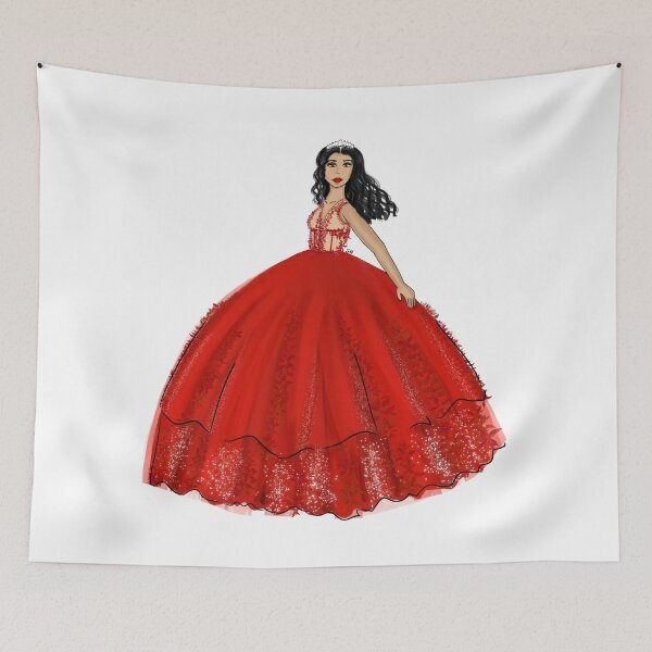 Item preview, Red Ball Gown Quinceañera Dress Fashion Illustration designed and sold by SMillustrations.
