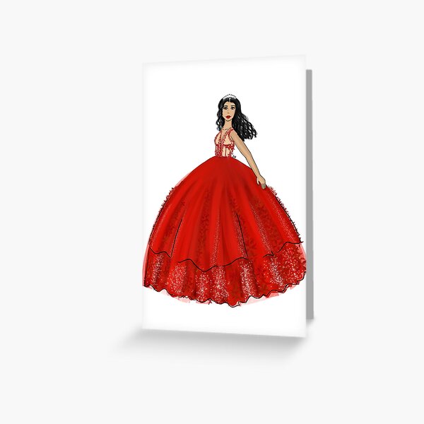 Red Ball Gown Quinceañera Dress Fashion Illustration