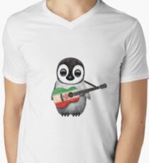 Baby Penguin Playing Iranian Flag Guitar Men's V-Neck T-Shirt