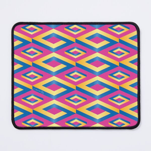 Item preview, PENROSE CUBE V1 Loop Pattern - GOLD and BLUE on PINK Background (v1 GOLDBLUE on PINK) © designed and sold by DesignsByLawerg.