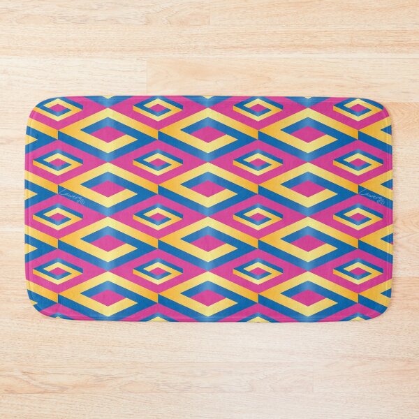 Item preview, PENROSE CUBE V1 Loop Pattern - GOLD and BLUE on PINK Background (v1 GOLDBLUE on PINK) © designed and sold by DesignsByLawerg.