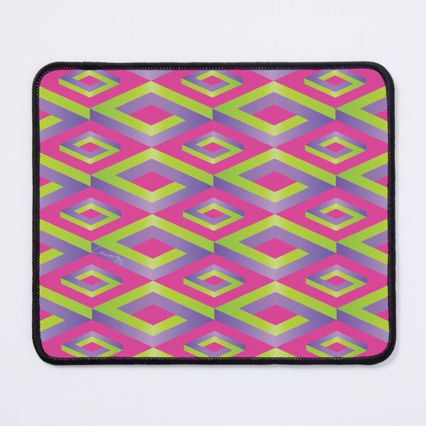 Item preview, PENROSE CUBE V1 Loop Pattern - GREEN and PURPLE on PINK Background (v1 GREENPURPLE on PINK) © designed and sold by DesignsByLawerg.