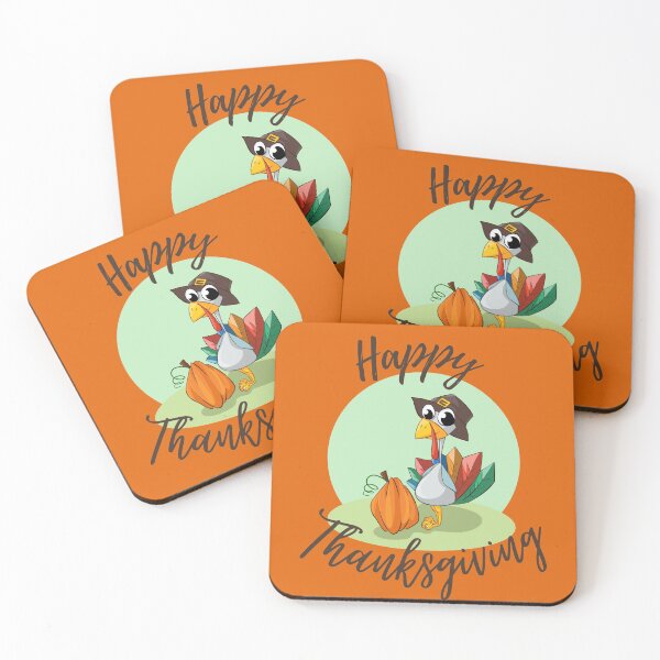 Item preview, Happy Thanksgiving - Cute Cartoon Turkey Wearing a Hat and Standing Next to Pumpkin designed and sold by IrinchiDE.