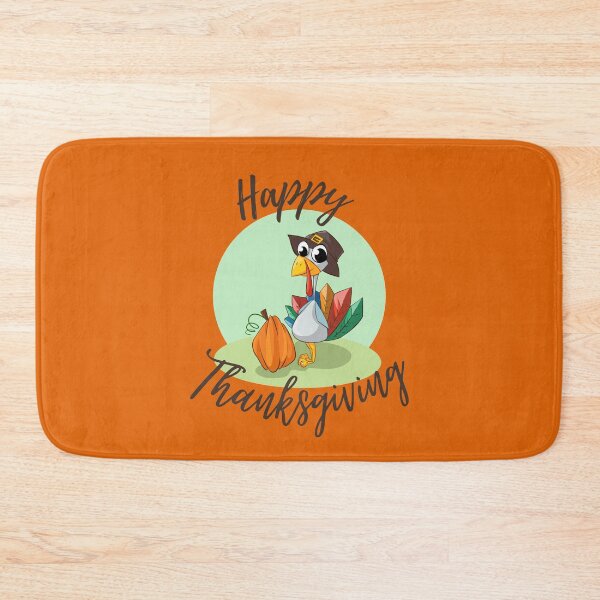Item preview, Happy Thanksgiving - Cute Cartoon Turkey Wearing a Hat and Standing Next to Pumpkin designed and sold by IrinchiDE.