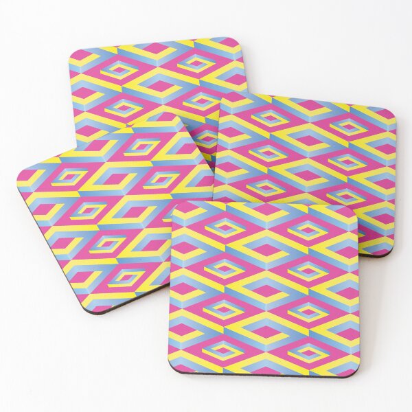 Item preview, PENROSE CUBE V1 Loop Pattern - YELLOW and BLUE on PINK Background (v1 YELLOWBLUE on PINK) © designed and sold by DesignsByLawerg.