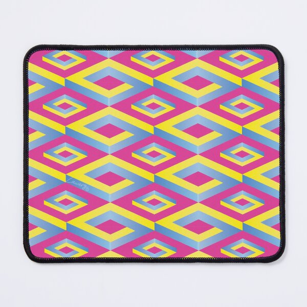 Item preview, PENROSE CUBE V1 Loop Pattern - YELLOW and BLUE on PINK Background (v1 YELLOWBLUE on PINK) © designed and sold by DesignsByLawerg.