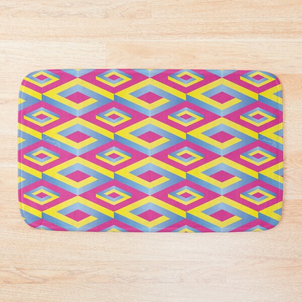 Item preview, PENROSE CUBE V1 Loop Pattern - YELLOW and BLUE on PINK Background (v1 YELLOWBLUE on PINK) © designed and sold by DesignsByLawerg.