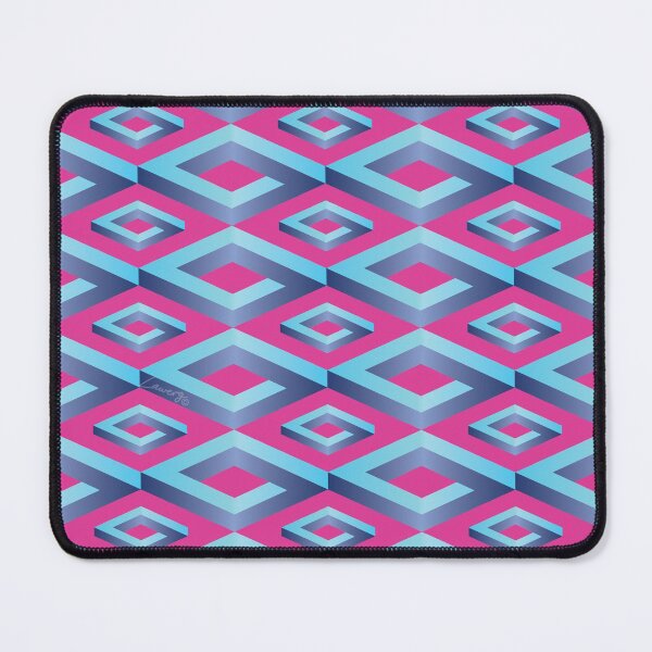 Item preview, PENROSE CUBE V1 Loop Pattern - TEAL and NAVY on PINK Background (v1 TEALNAVY on PINK) © designed and sold by DesignsByLawerg.