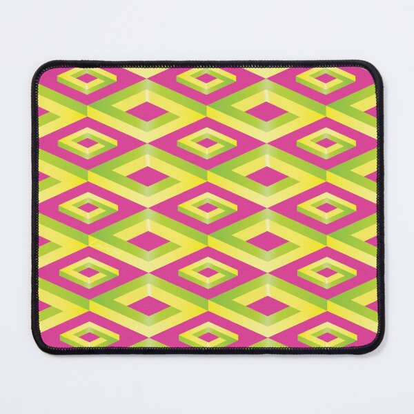 Item preview, PENROSE CUBE V1 Loop Pattern - YELLOW and GREEN on PINK Background (v1 YELLOWGREEN on PINK) © designed and sold by DesignsByLawerg.