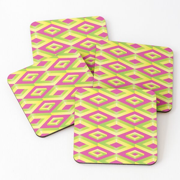 Item preview, PENROSE CUBE V1 Loop Pattern - YELLOW and GREEN on PINK Background (v1 YELLOWGREEN on PINK) © designed and sold by DesignsByLawerg.