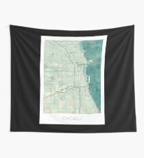 Chicago Map Blue Vintage Wall Tapestry