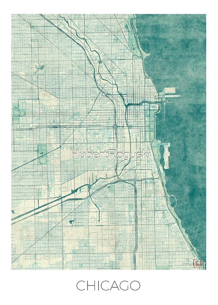 Chicago Map Blue Vintage by HubertRoguski
