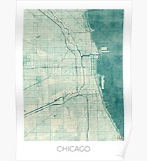 Chicago Map Blue Vintage Poster