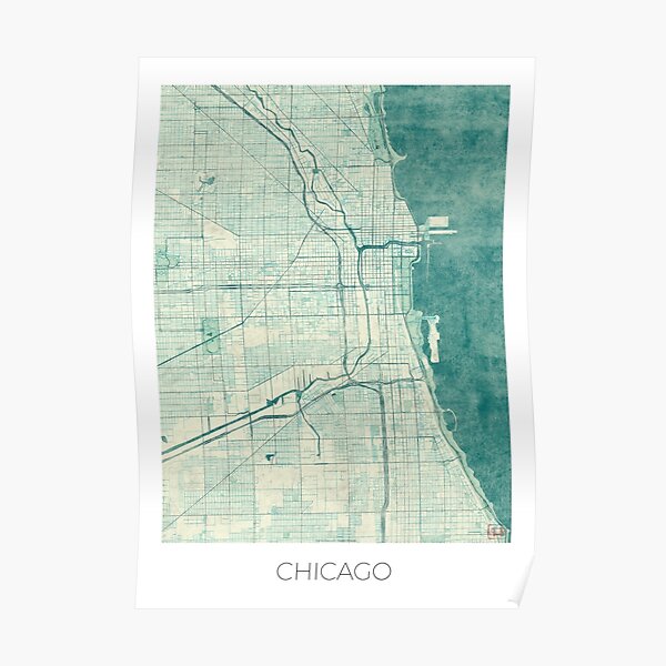 Mapa de Chicago Azul Vintage Póster